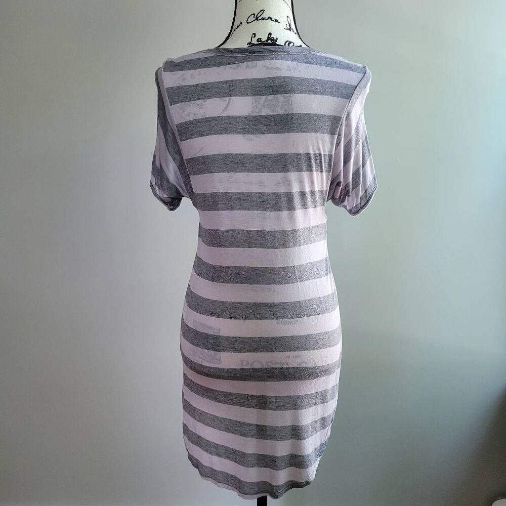 Lush grey & lilac striped tunic top cap sleeve lagom lagenlook comfort - Picture 4 of 10